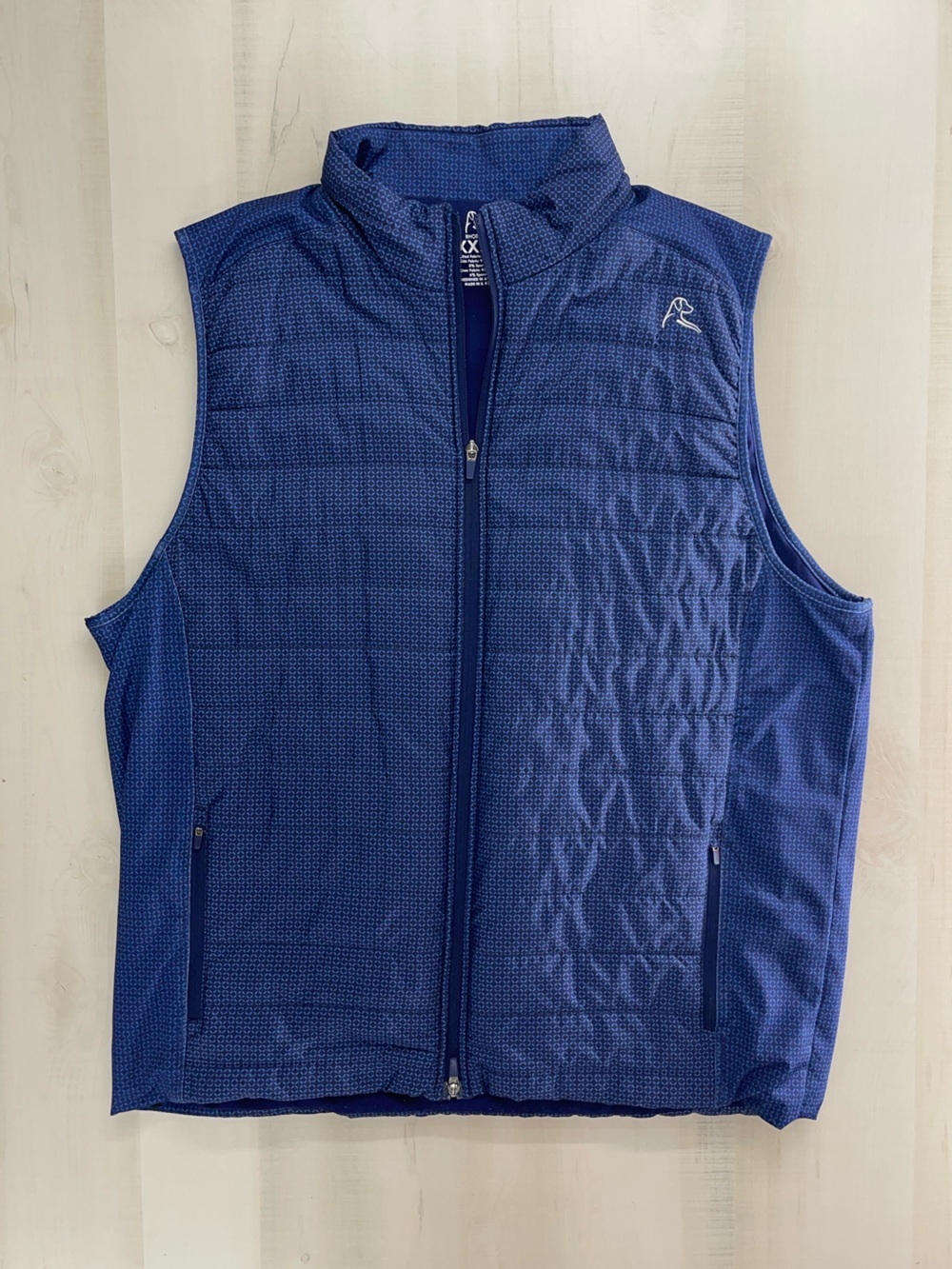 RHOBACK mens blue printed puffer vest golf travel XXL